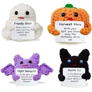 Set of 4 Halloween crocheted emotional support pals ghost bat pumpkin black cat